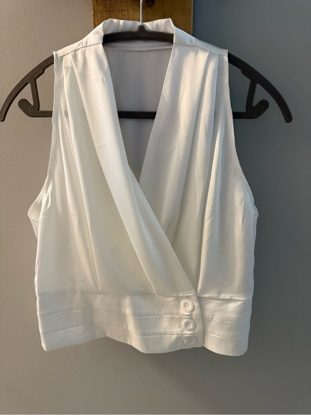 SHEIN White Sleeveless Wrap-Front Camisole with Button Detail